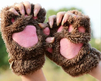 Nowe kobiety słodki kociak pazur Paw pluszowe rękawiczki ciepły miękki pluszowy krótki Fingerless puszyste niedźwiedzie kot rękawiczki kostium pół palca Party prezent 3